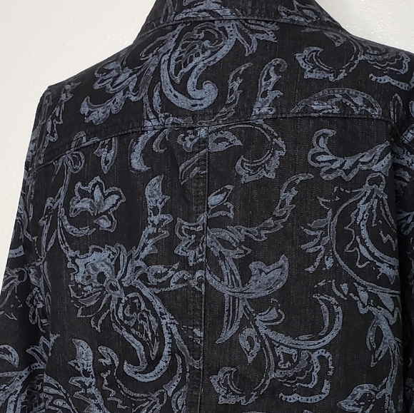 NEW Vintage Denim Paisley Jean Jacket Spring Coat Black Gray - Picture 8 of 13